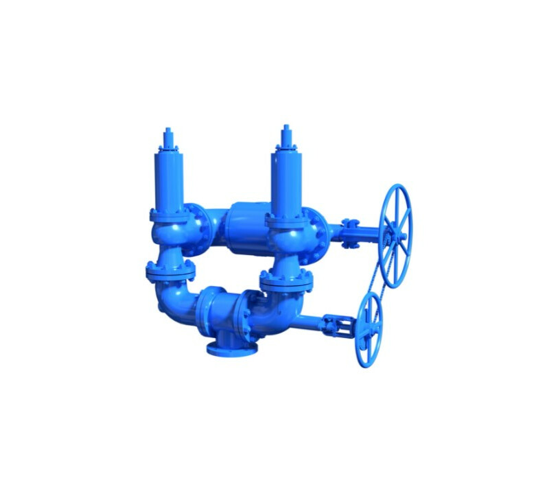 Блок предохранительных клапанов с переключающими устройствами БПК4 150-16 УХЛ1 50нж7нж в составе: клапан предохранительный пружинный сальниковый фланцевый без приспособления для принудительного открытия СППК4 150-16 17нж7нж DN 150/200 PN 1,6/0,6 МПа УХЛ1, - фото товара
